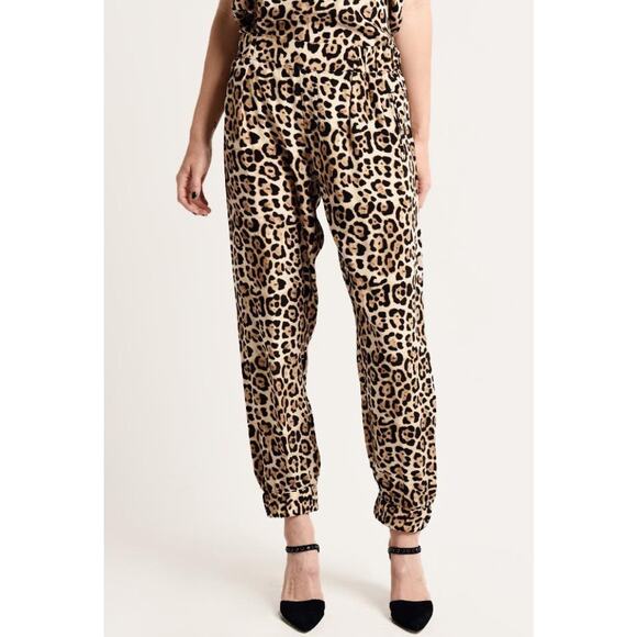 ATM Leopard Print Silk Pull On Joggers Large Classy    Chic Sophisticated - Picture 1 of 15